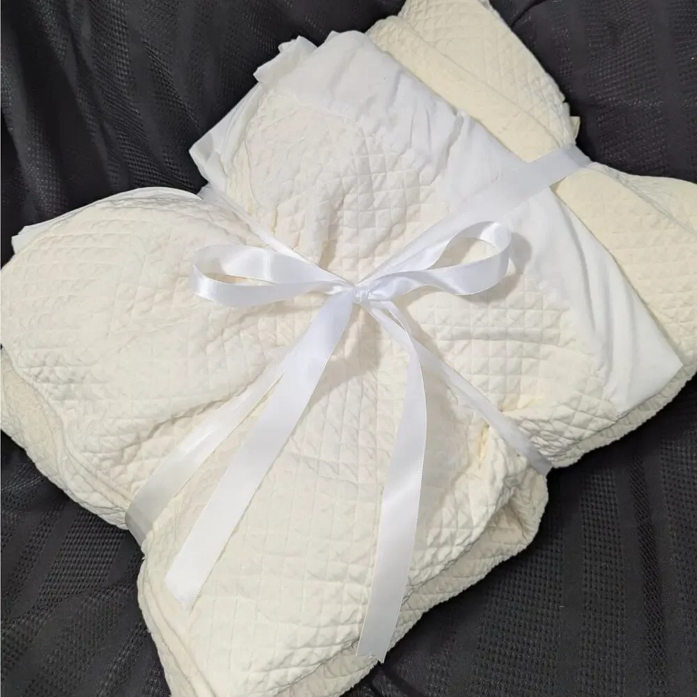 WEST POINT STEVENS! SET! SUPERB CREAM MINI WAFFLED DUVET COVER & BEDSKIRT! FL/QN